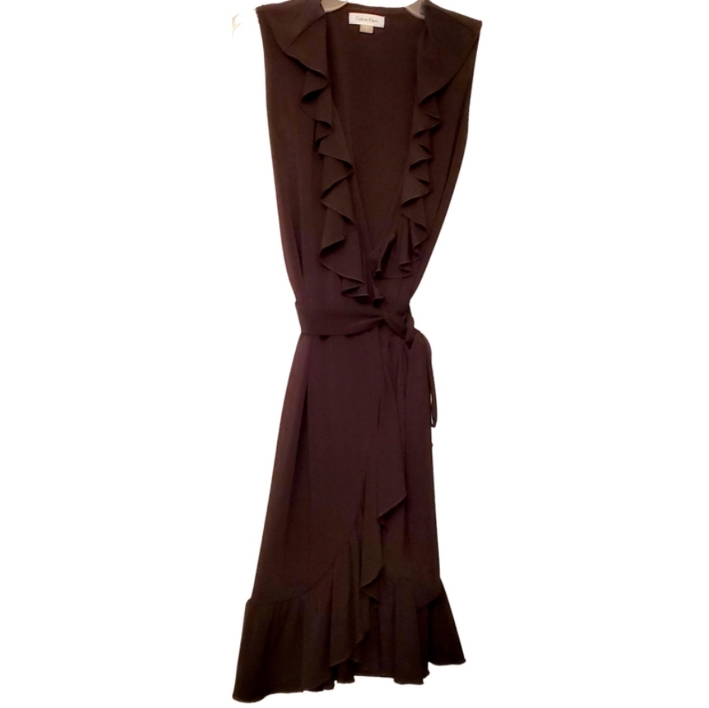CALVIN KLEIN SLEEVLESS WRAP DRESS, black, size 4